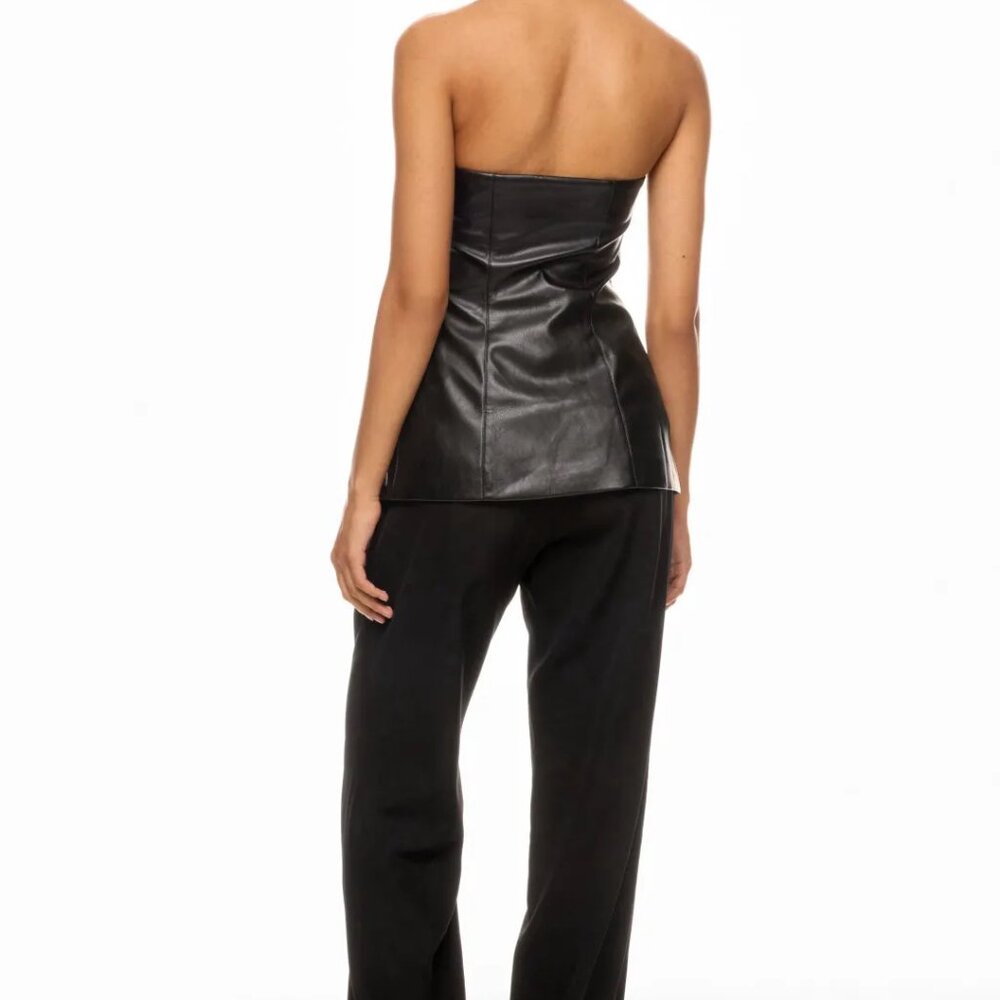 Peter Som Faux Leather Strapless Bustier Top - Picture 3 of 11